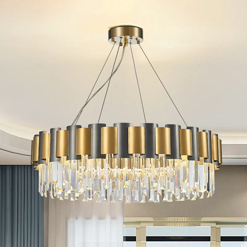 Modern Tiered Icicle Pendant Lamp - 8/12-Light Golden Chandelier - Clear Crystal