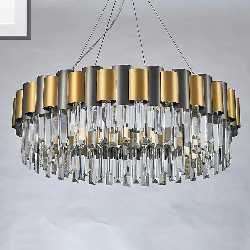 Modern Tiered Icicle Pendant Lamp - 8/12-Light Golden Chandelier - Clear Crystal