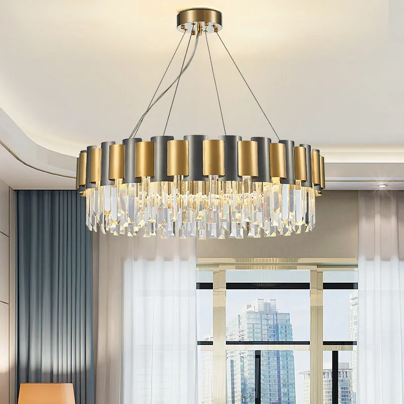 Modern Tiered Icicle Pendant Lamp - 8/12-Light Golden Chandelier - Clear Crystal