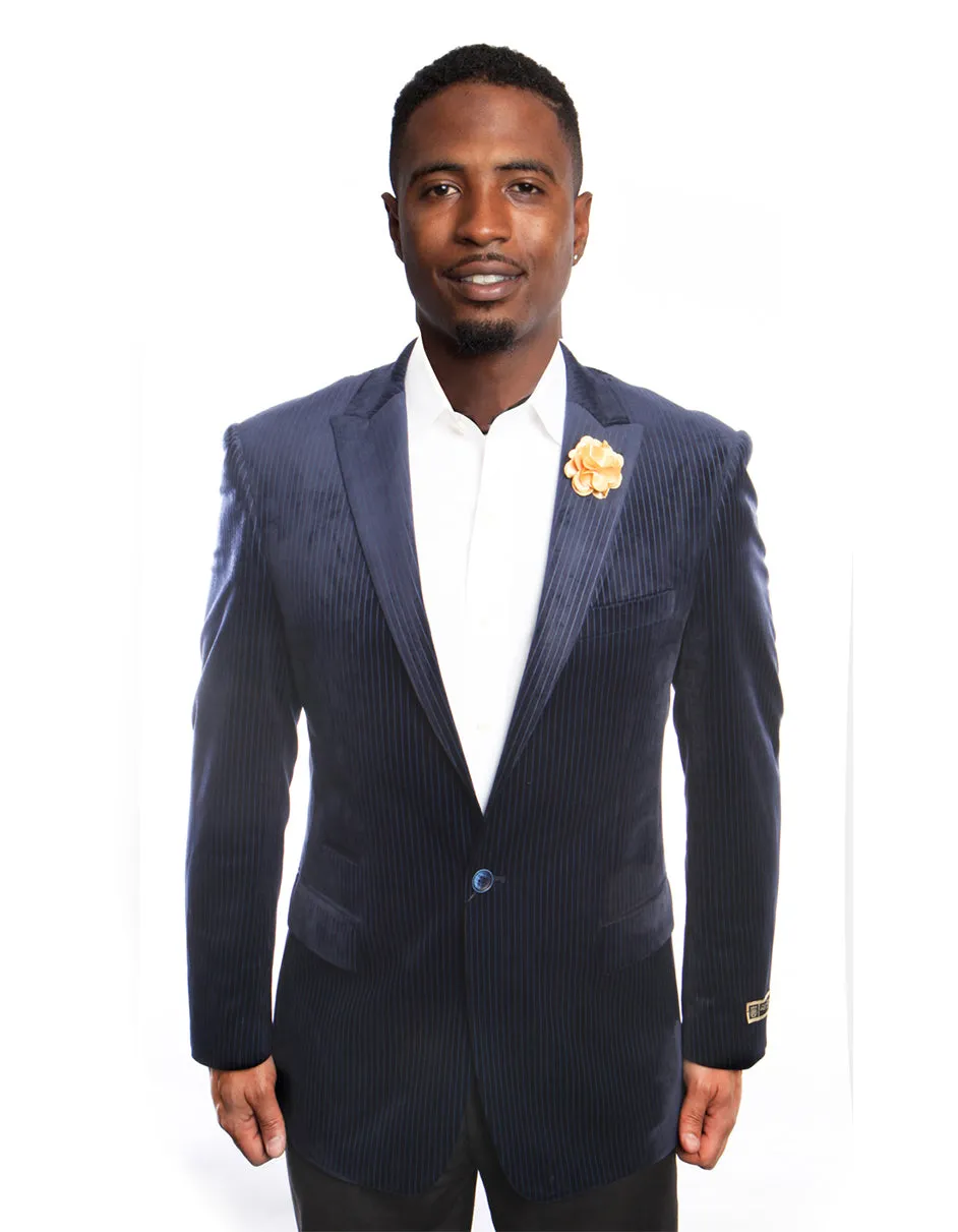 Navy Corduroy Velvet Blazer