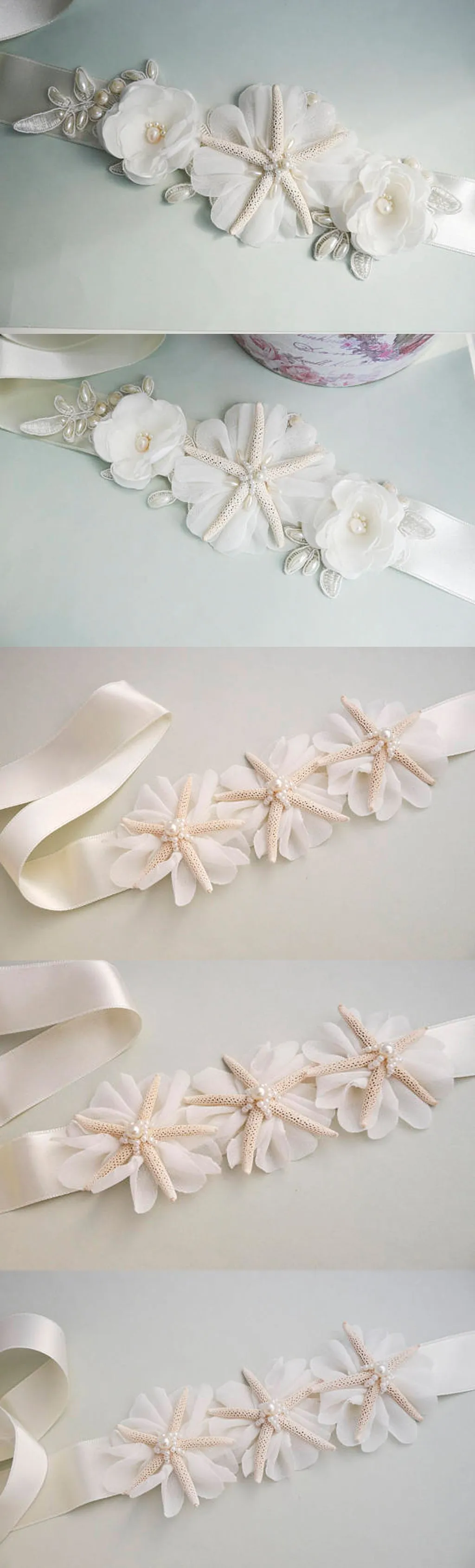 Ocean style Sash, Unique Beach Conch Handmade Flowers Girl Sash,Different color Bridesmaids Sash,Elegant Satin Sash, SA0006