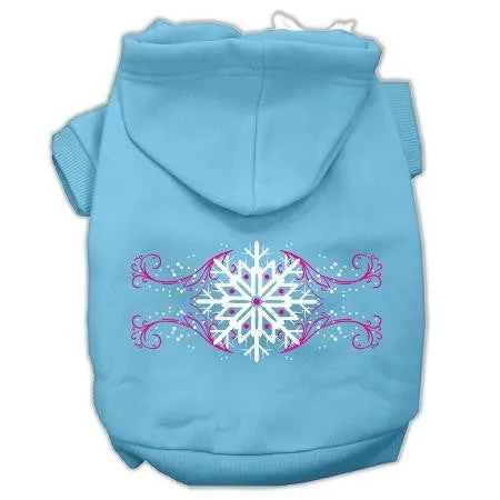 Pink Snowflake Swirls Screenprint Pet Hoodies Baby Blue Size L (14)