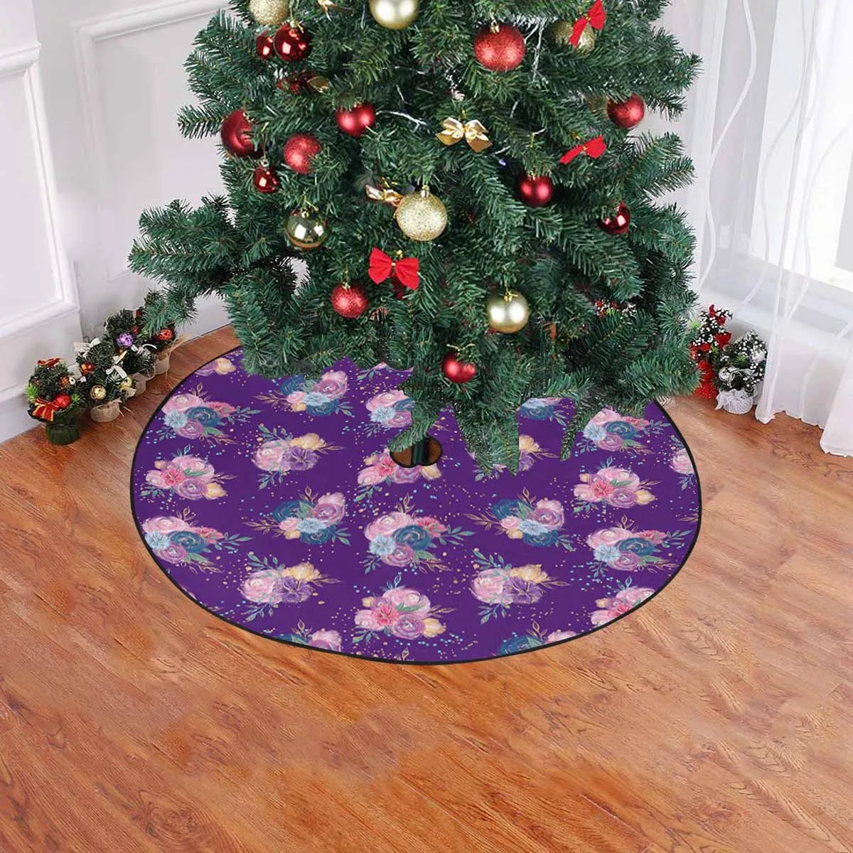 Purple Floral  Christmas Tree Skirt