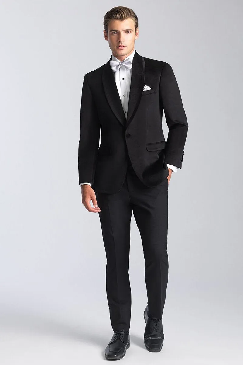 "Venice" Onyx Black Velvet Dinner Jacket (Separates)