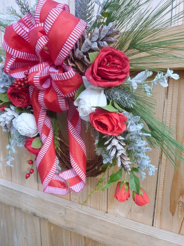 Red and White Christmas Rose wreath