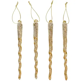 Red Co. 7" Decorative Golden Glass Twisting Icicle Hanging Christmas Tree Ornaments, Holiday Season Décor – Set of 4