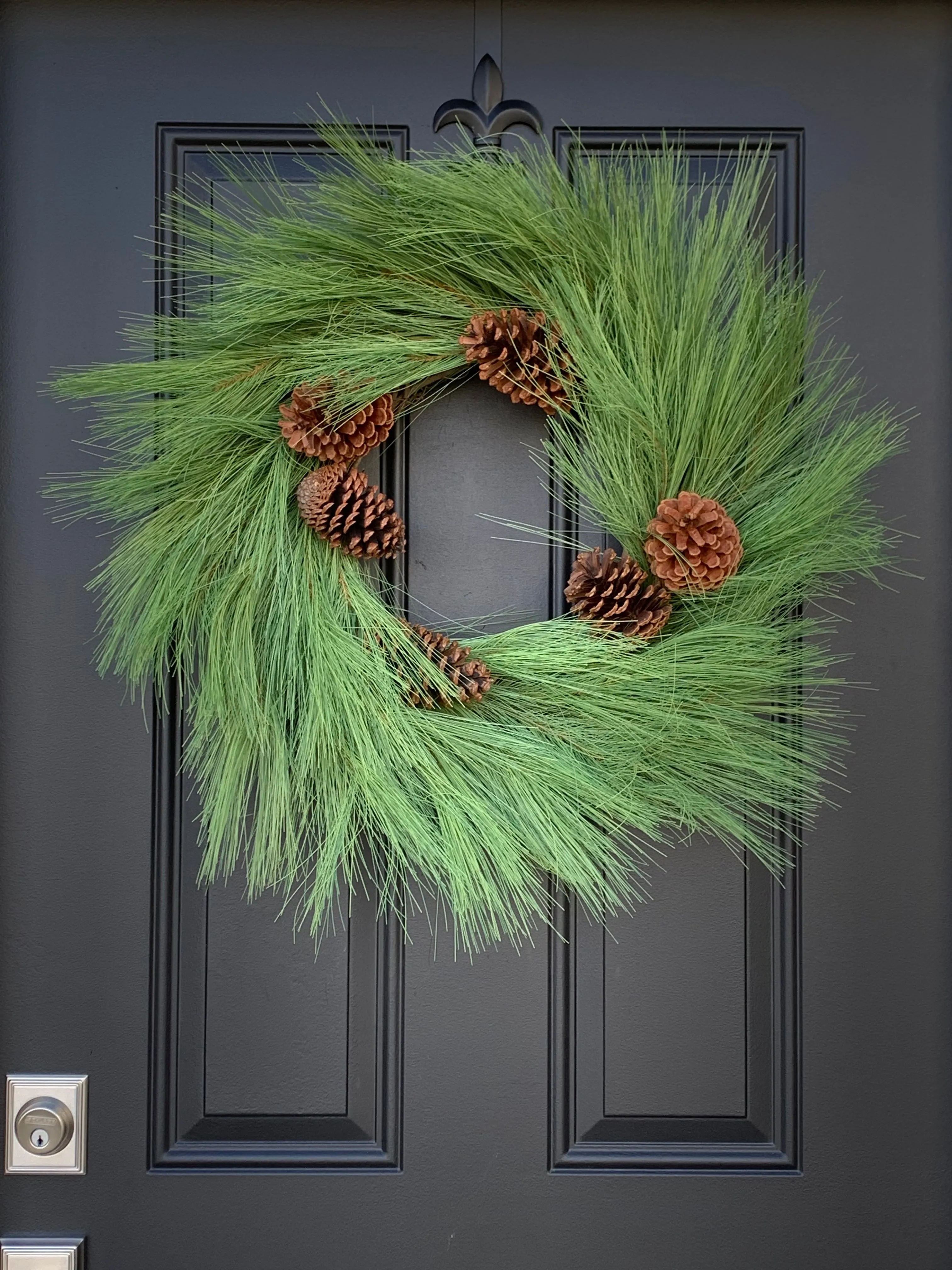 Rustic Christmas Long Needle Pine Wreath with Large Pinecones