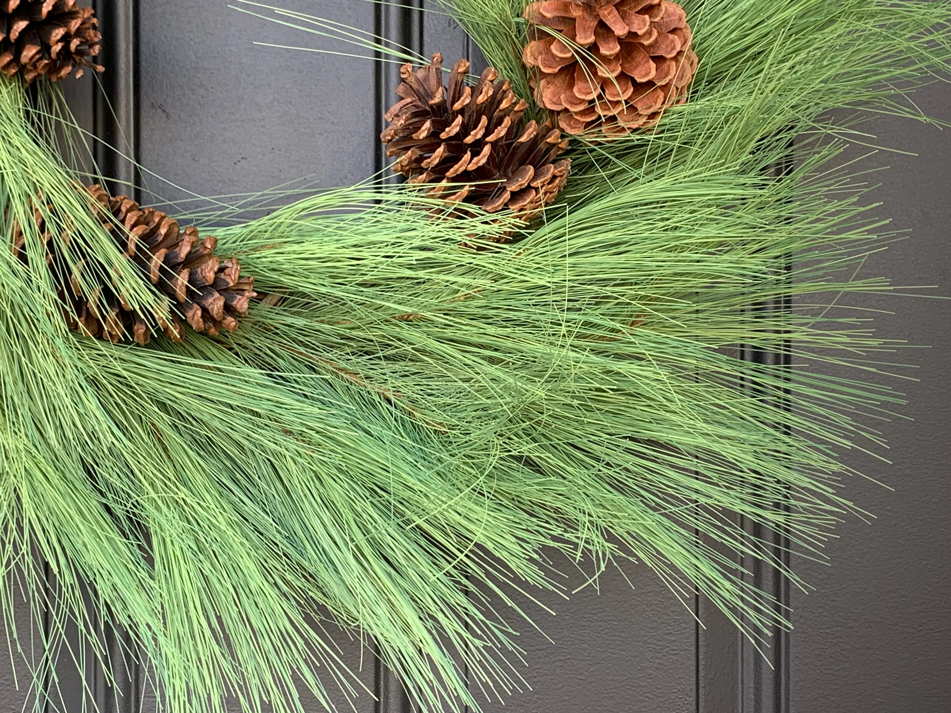 Rustic Christmas Long Needle Pine Wreath with Large Pinecones