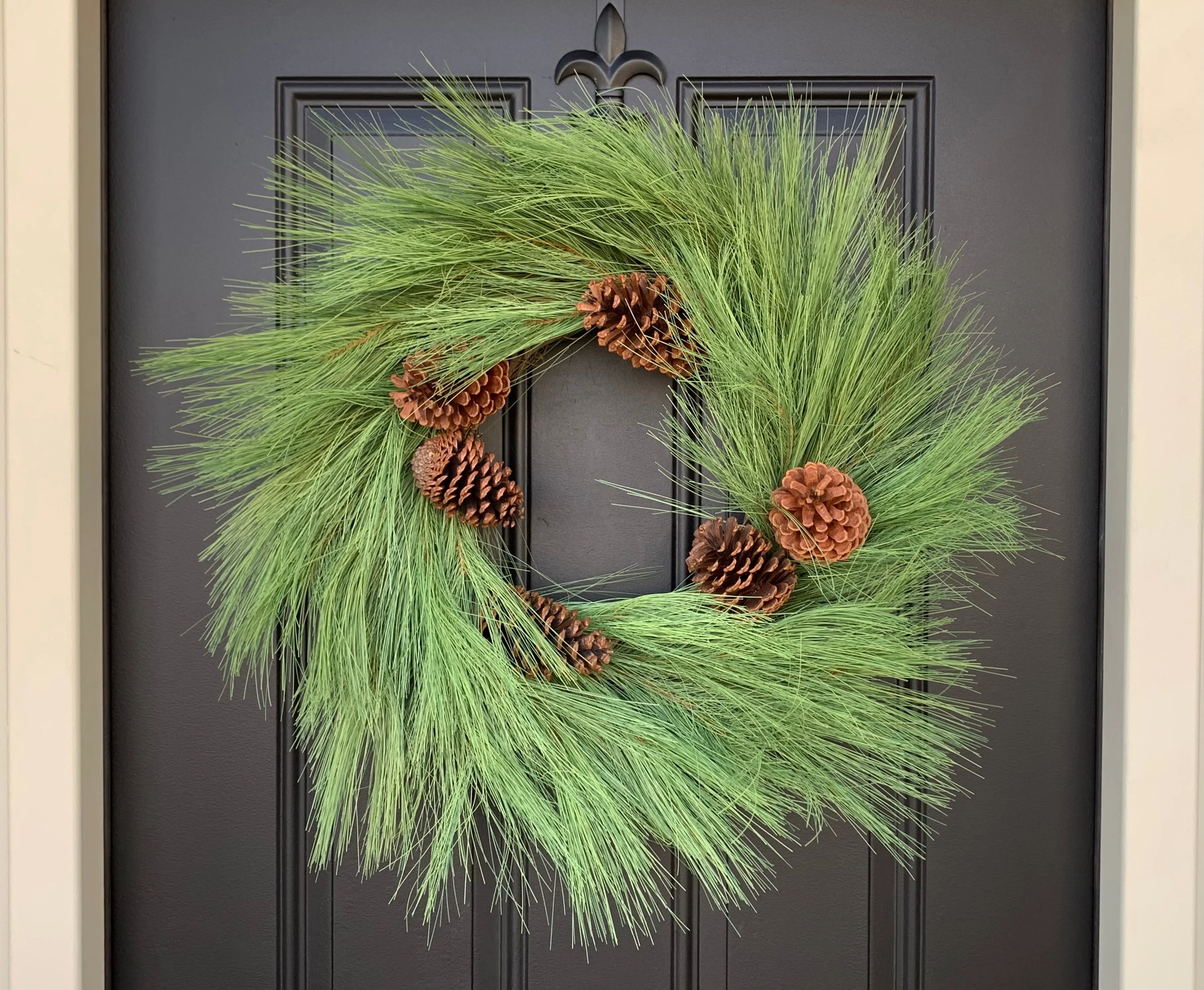 Rustic Christmas Long Needle Pine Wreath with Large Pinecones