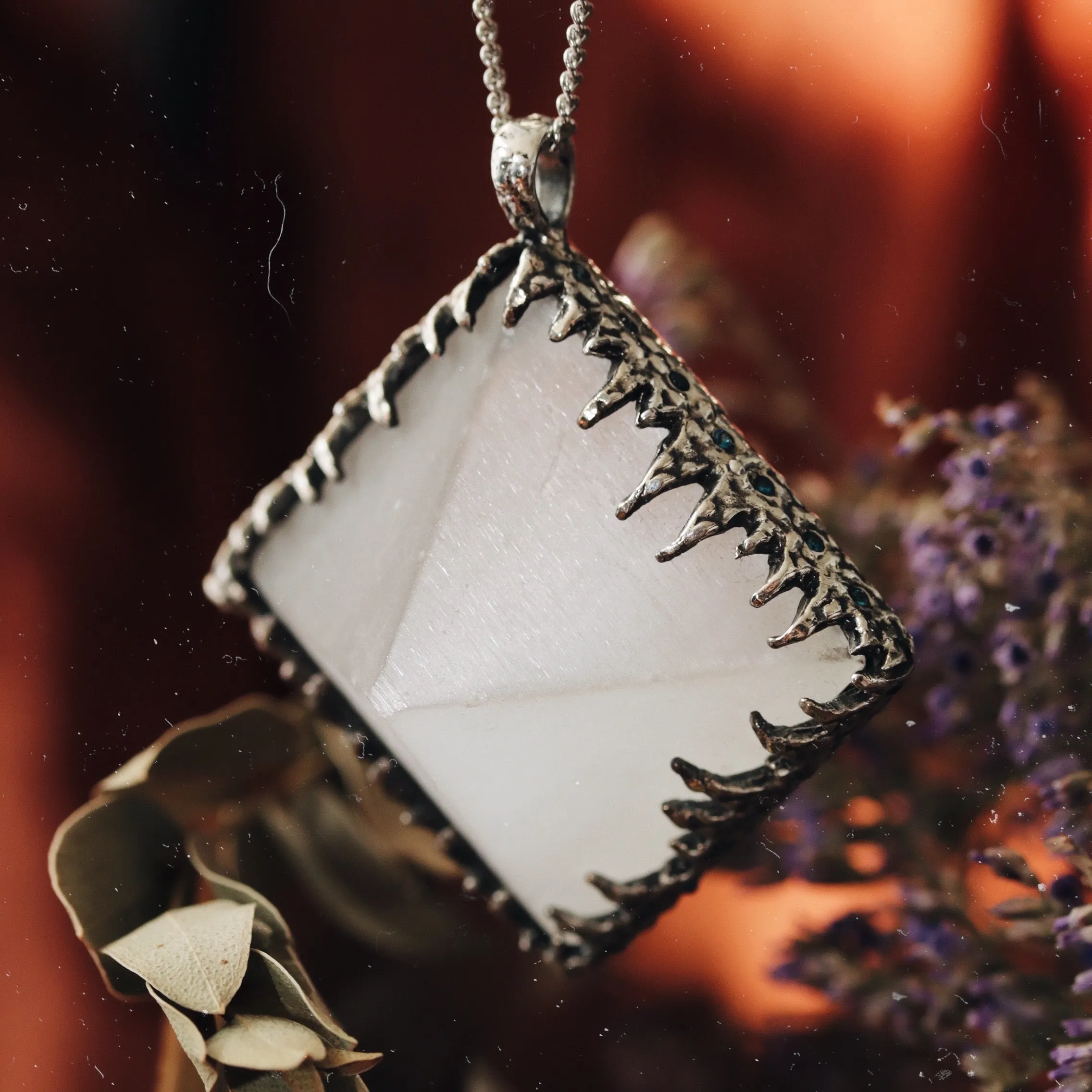 Sacred Selenite Icicle Crystal Pyramid Necklace #15