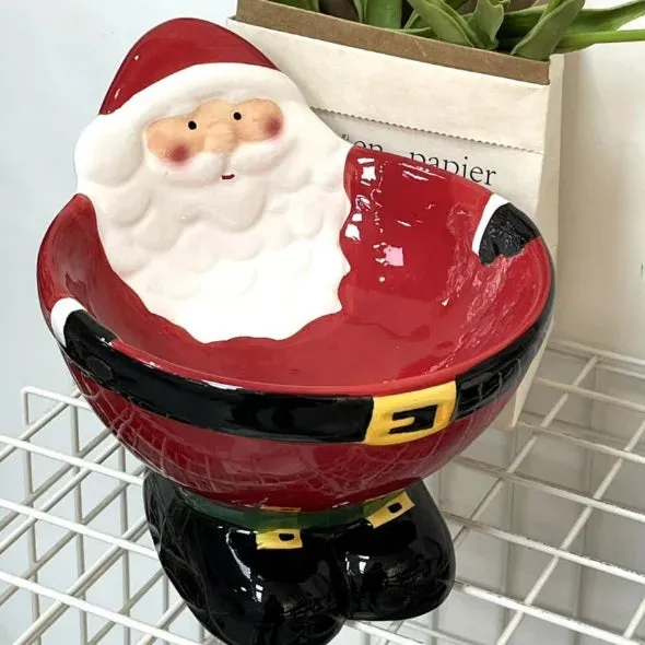 Santa Claus Ceramic Pet Bowl – Elevated Feeding Bowl for Cats and Dogs with Festive Christmas Design