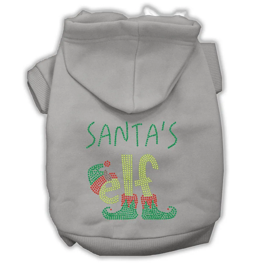 Santa's Elf Rhinestone Dog Hoodie Grey L (14)