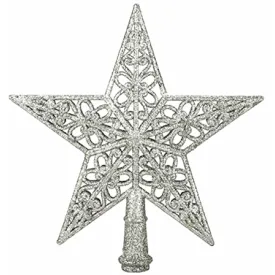 Silver Tree Top Star - 20cm 5 Tip Christmas Decoration Glitter Sparkle