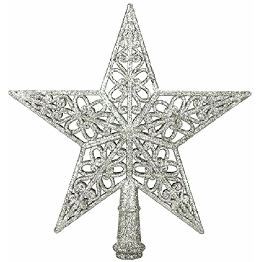 Silver Tree Top Star - 20cm 5 Tip Christmas Decoration Glitter Sparkle