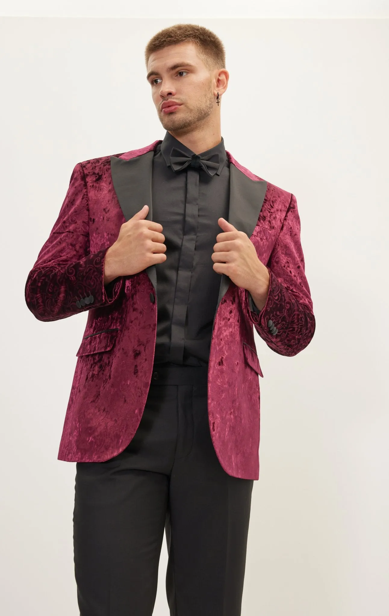 Spiral Floral Velvet Dinner Jacket - Wine