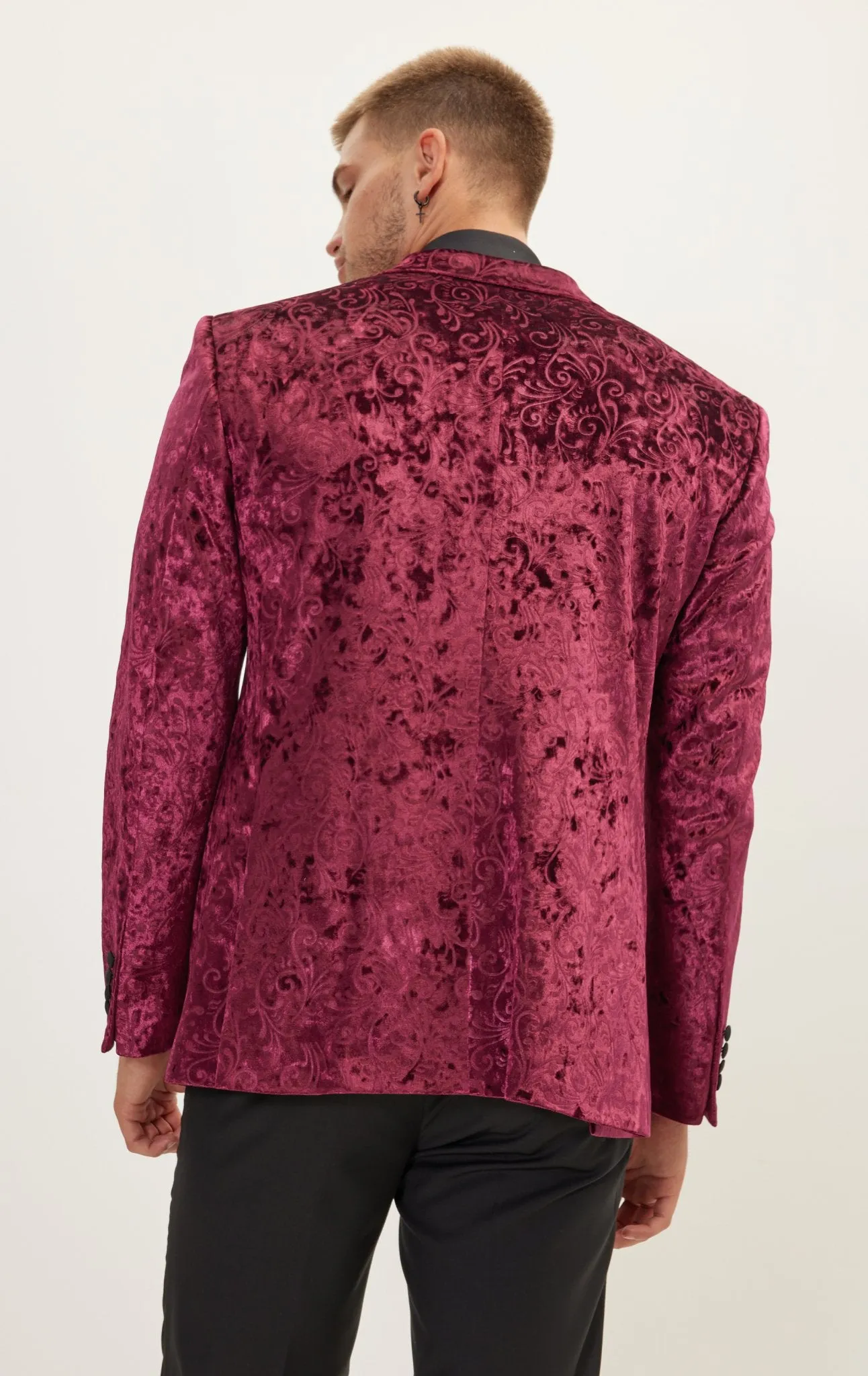 Spiral Floral Velvet Dinner Jacket - Wine