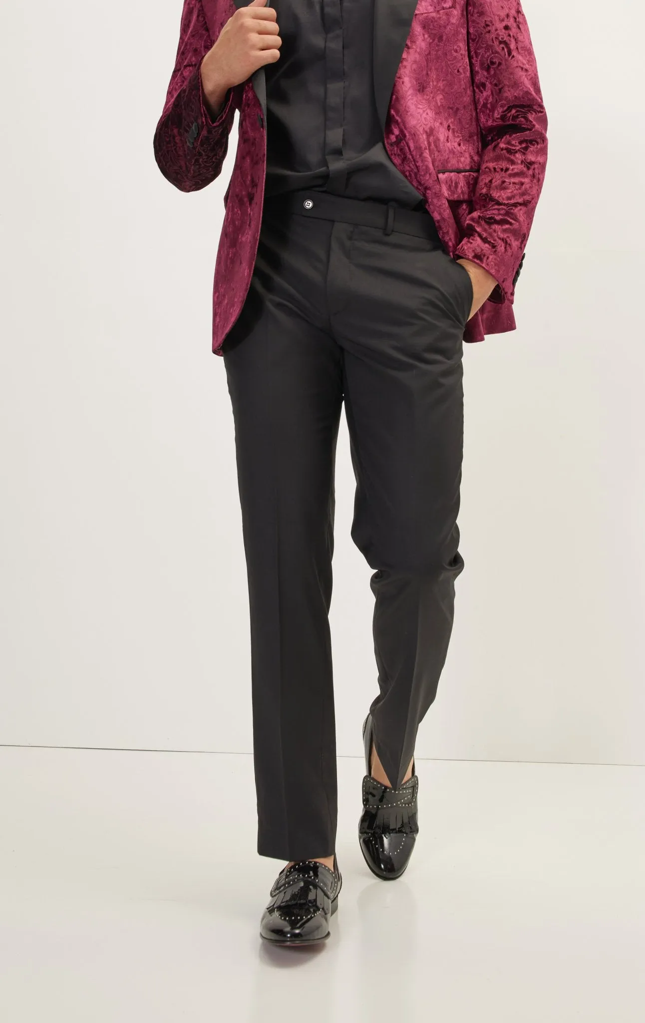 Spiral Floral Velvet Dinner Jacket - Wine