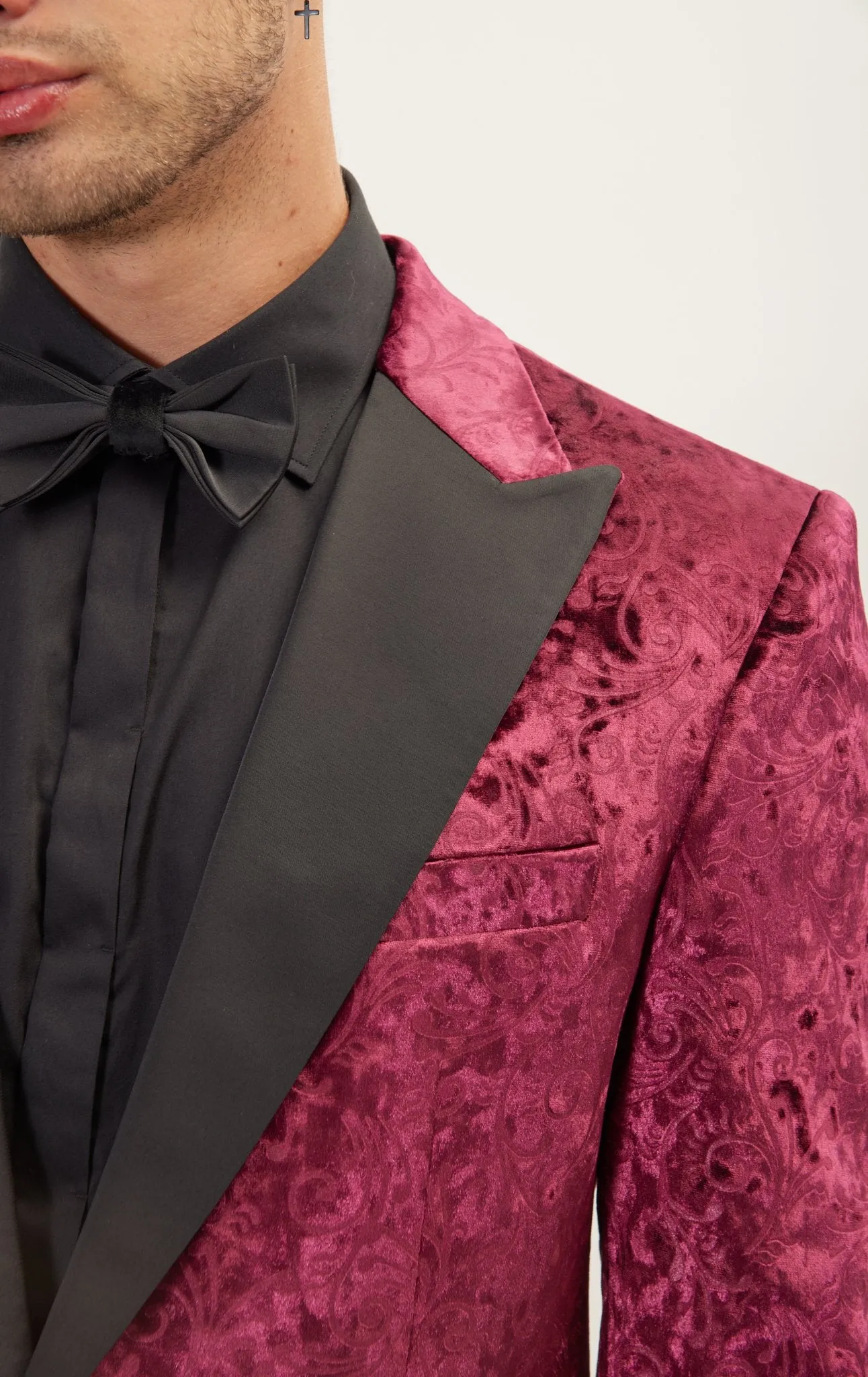 Spiral Floral Velvet Dinner Jacket - Wine