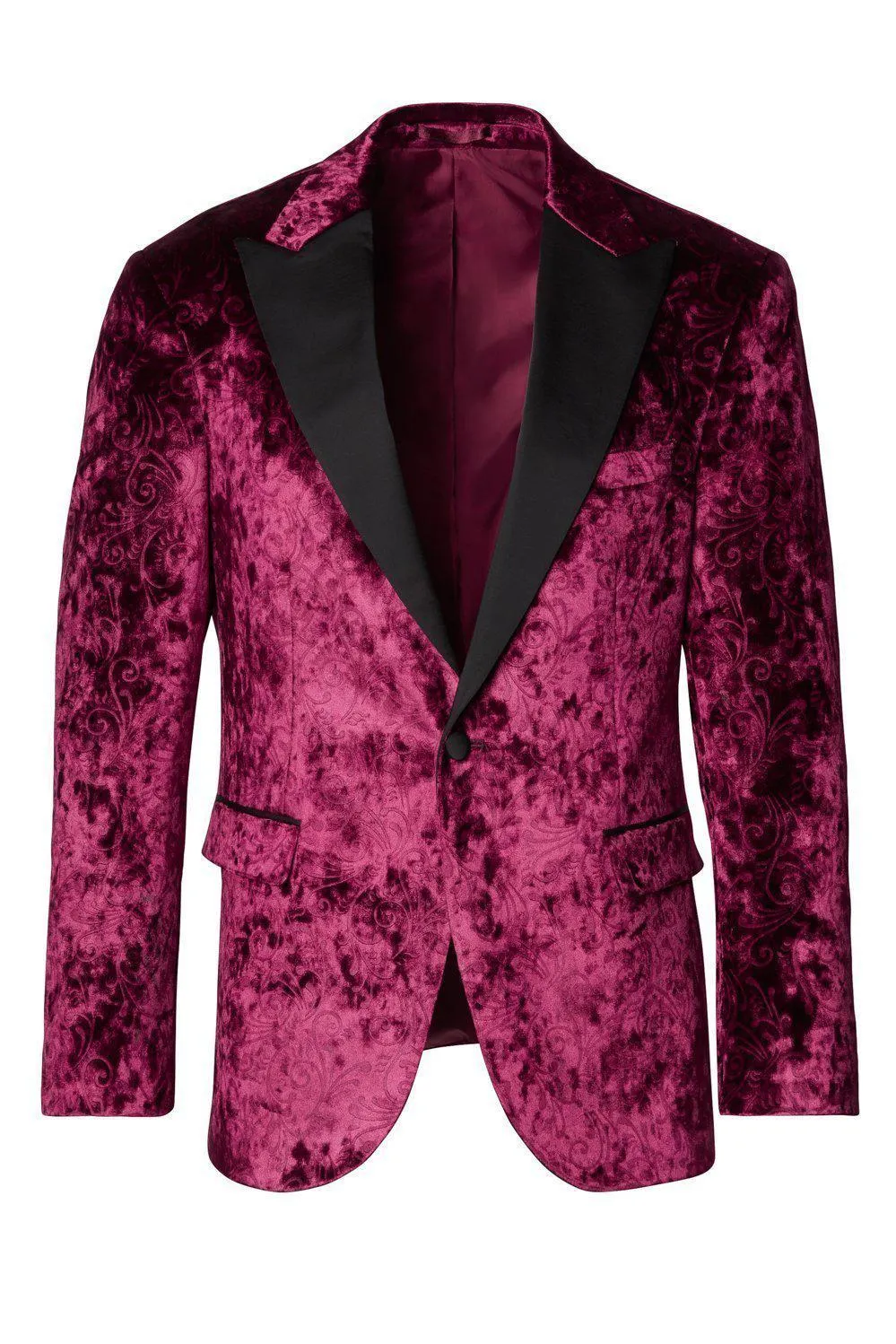 Spiral Floral Velvet Dinner Jacket - Wine