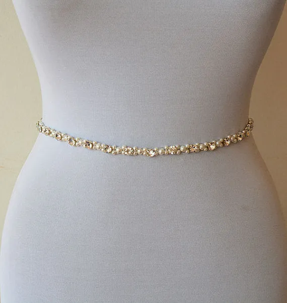 Thin Beading Pearl Bridal Belt, Wedding Sash, Different Pattern Sashes,Silver Gold, SA0016