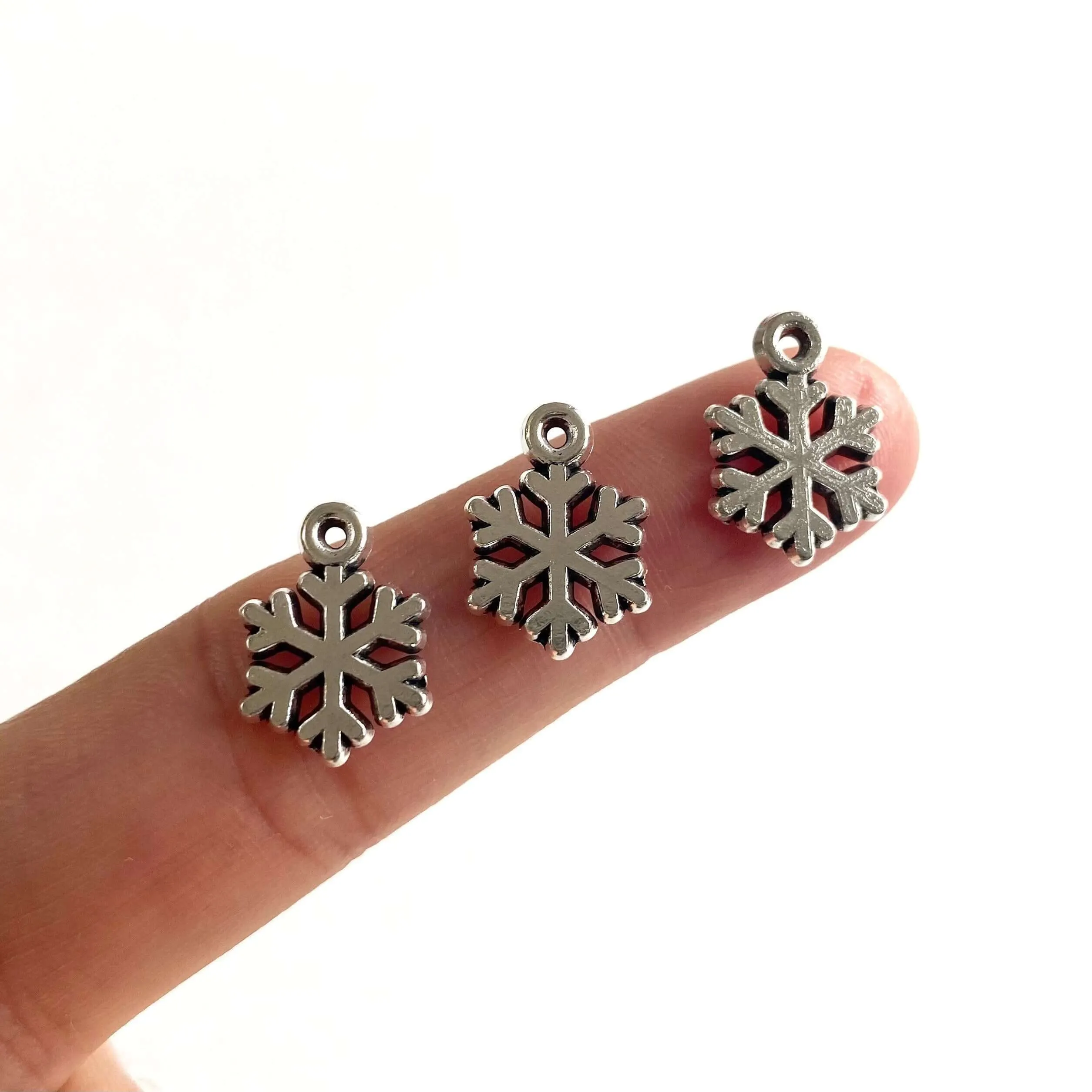 Tiny Silver Snowflake charms Icicle Christmas pendants