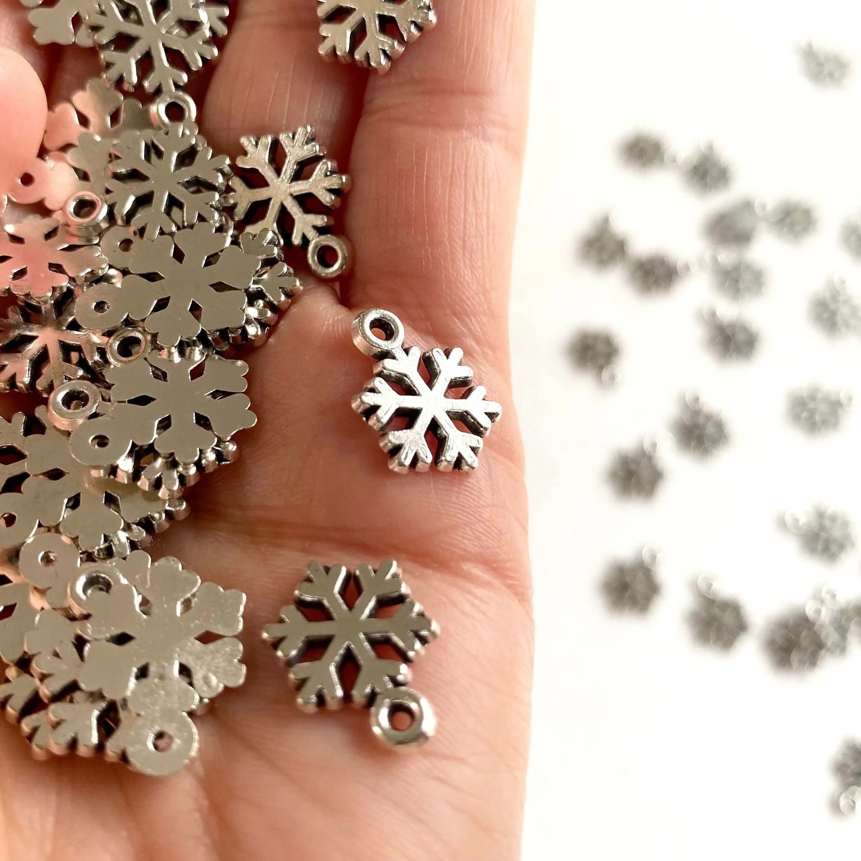 Tiny Silver Snowflake charms Icicle Christmas pendants