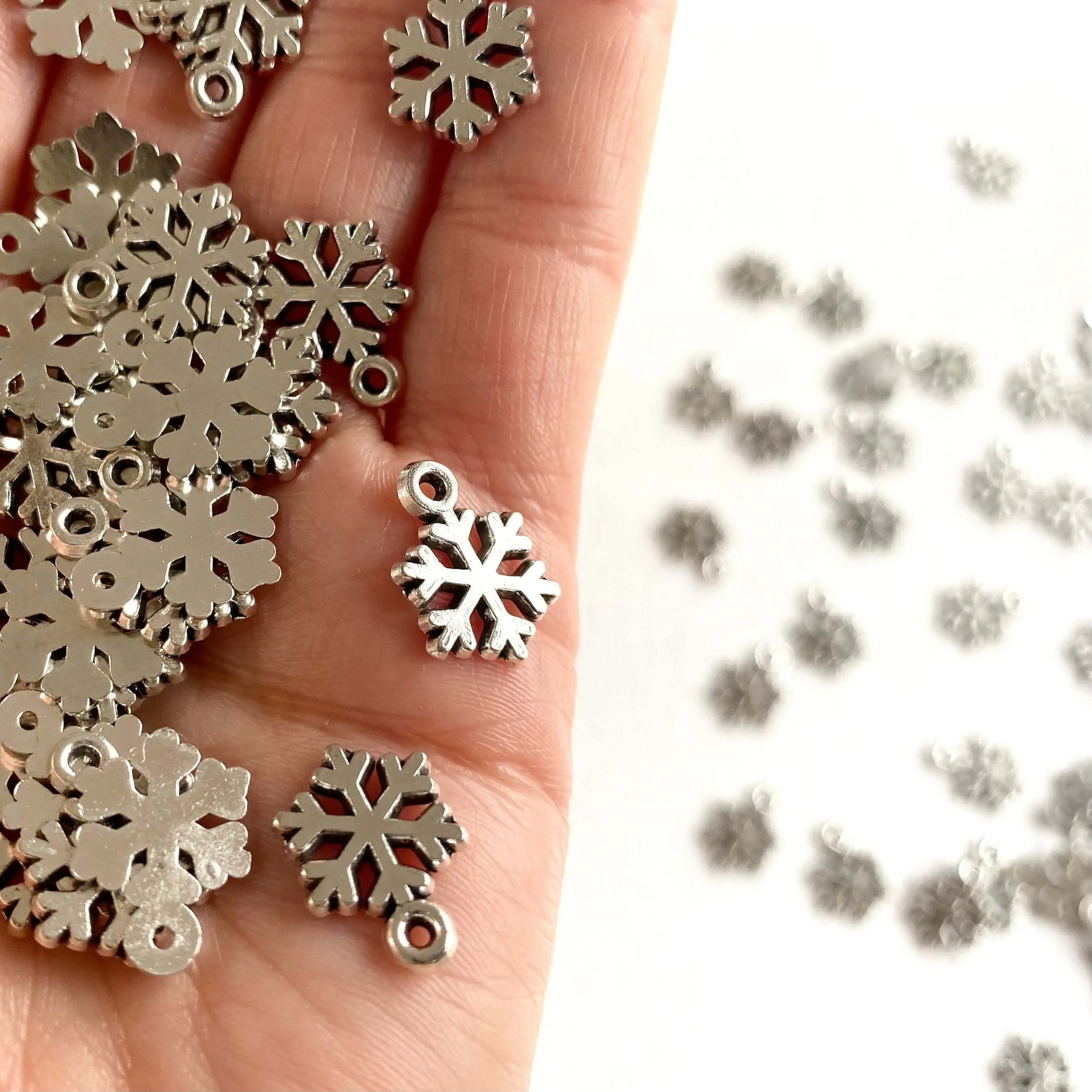 Tiny Silver Snowflake charms Icicle Christmas pendants