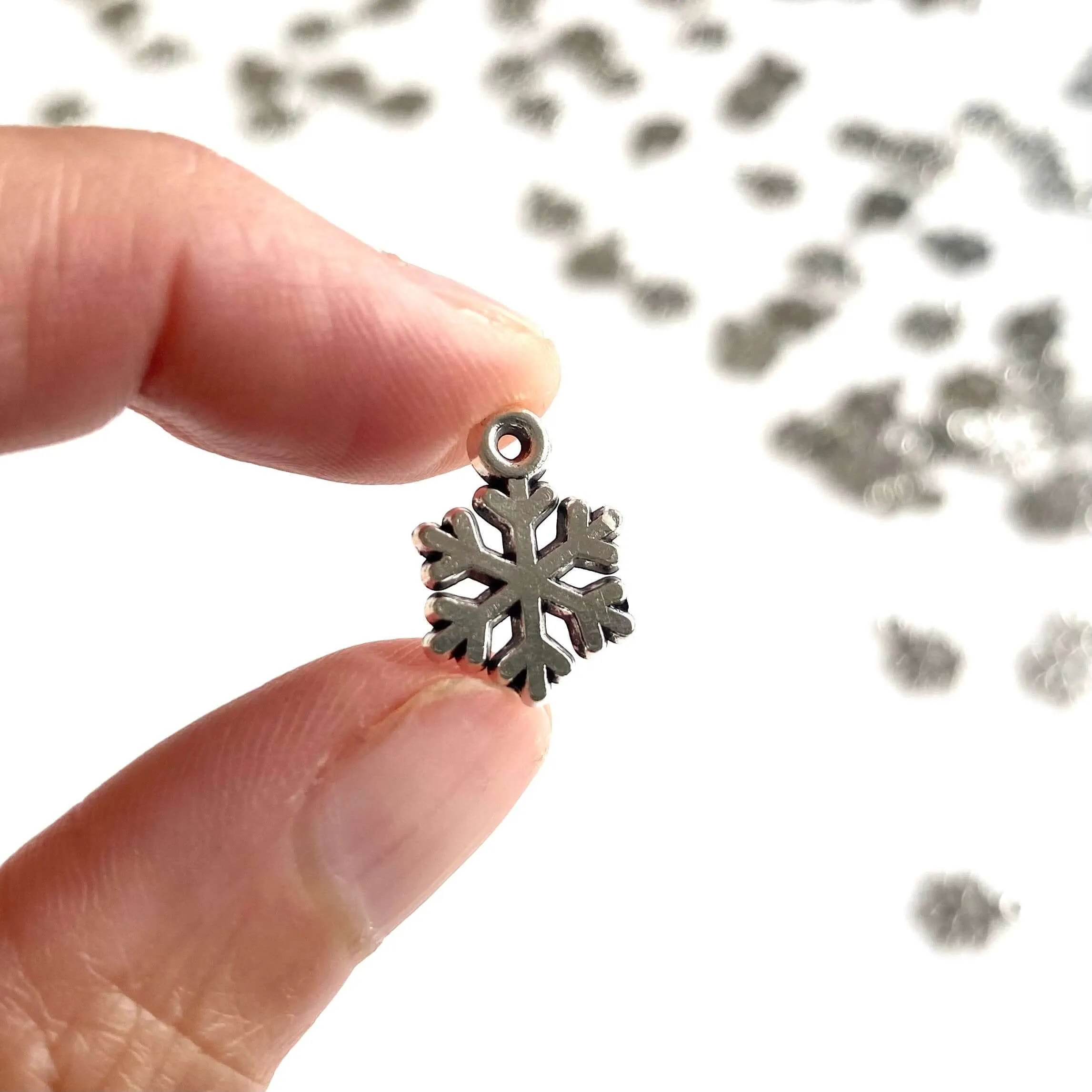 Tiny Silver Snowflake charms Icicle Christmas pendants