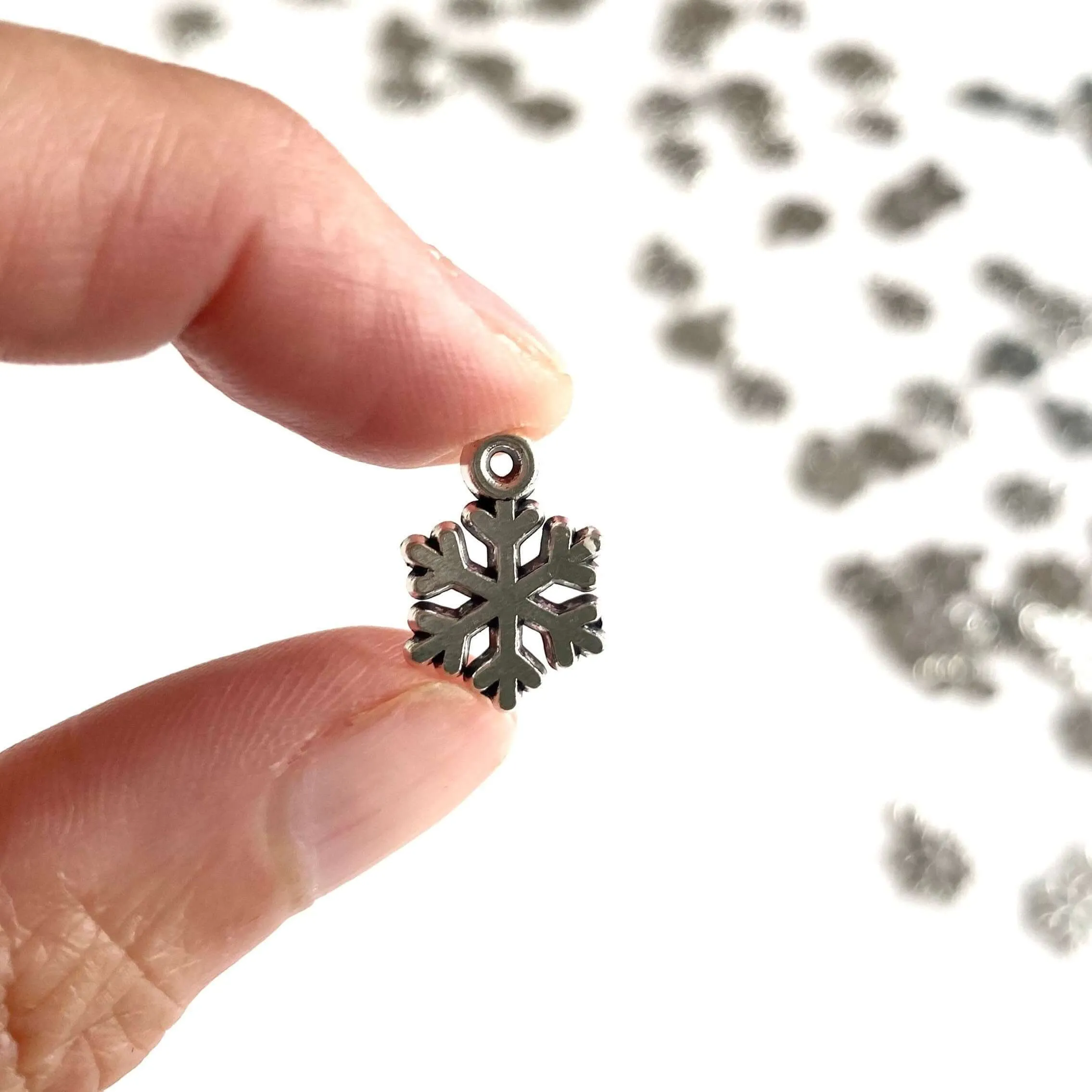 Tiny Silver Snowflake charms Icicle Christmas pendants