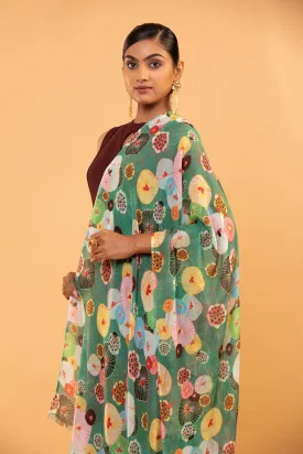 Vibrant Green Fine Wool Shawl for Women with Elegant Print