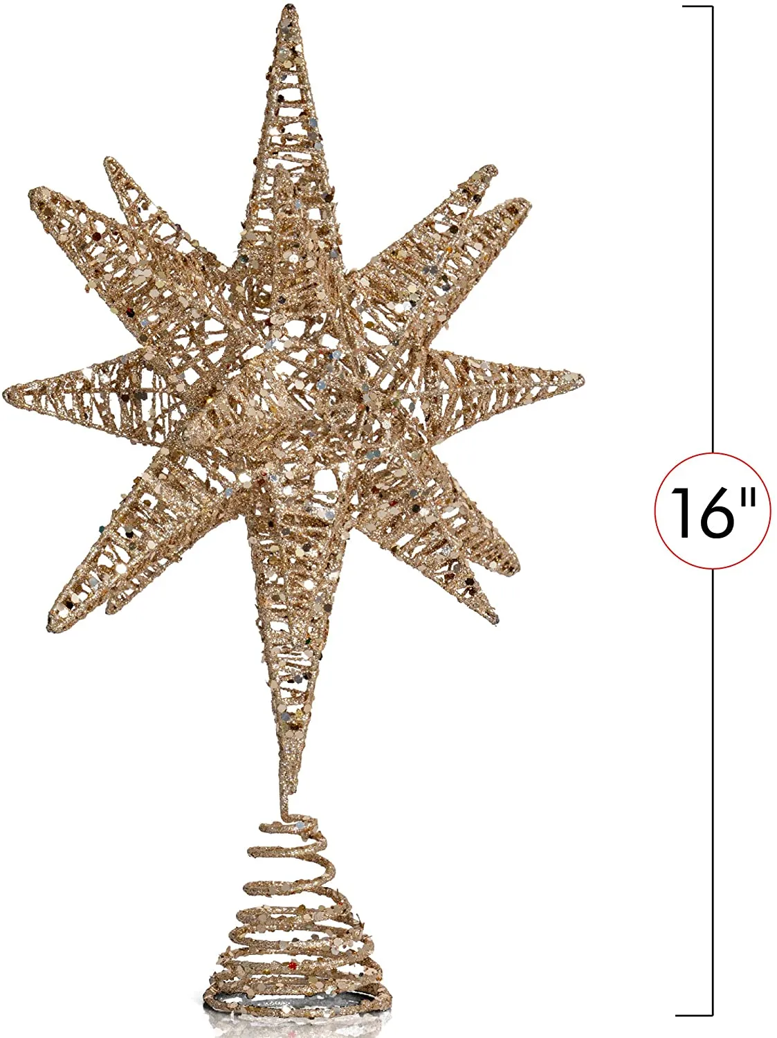 White Gold Tree Topper – Christmas Gold 3D Glitter Star Ornament Treetop Decoration