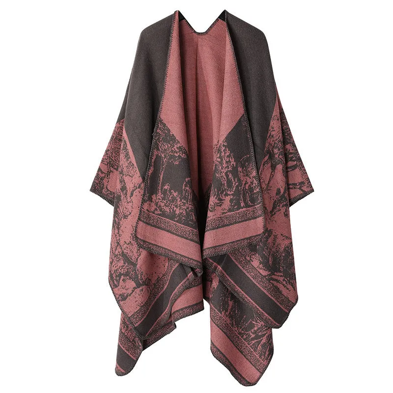 Women's Split Cloak Shawl Classical Style Double-sided Tassel Travel Warm Cloak New