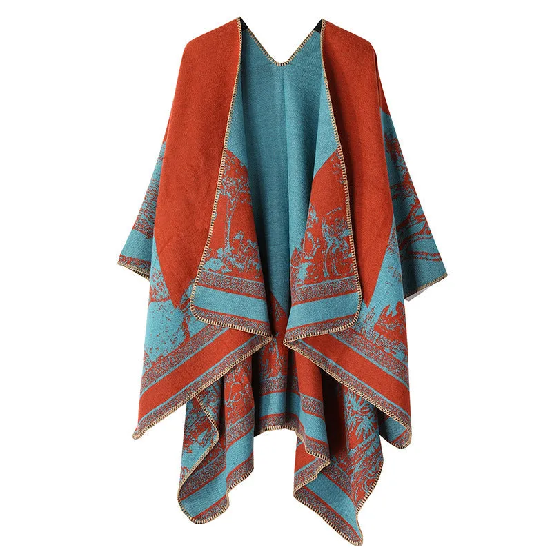 Women's Split Cloak Shawl Classical Style Double-sided Tassel Travel Warm Cloak New