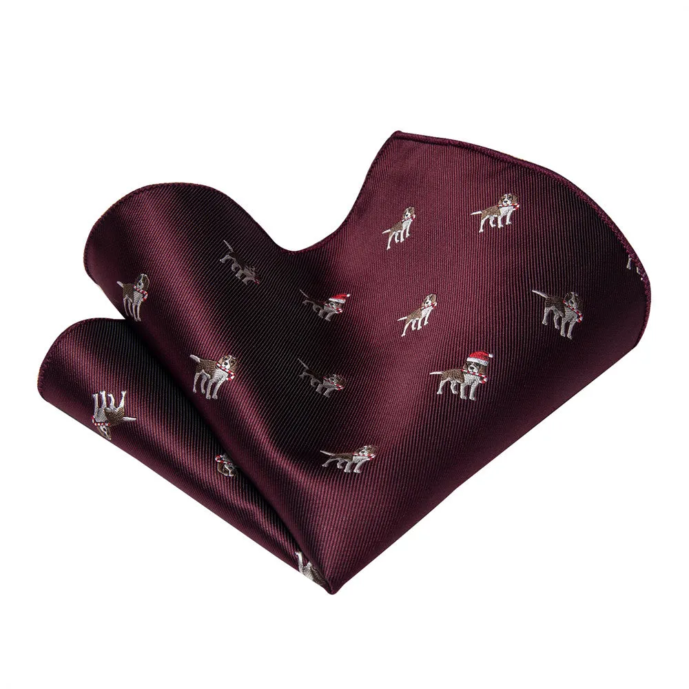 YourTies $19.99 Dark Red Christmas Necktie Animal Dog Silk Necktie Set