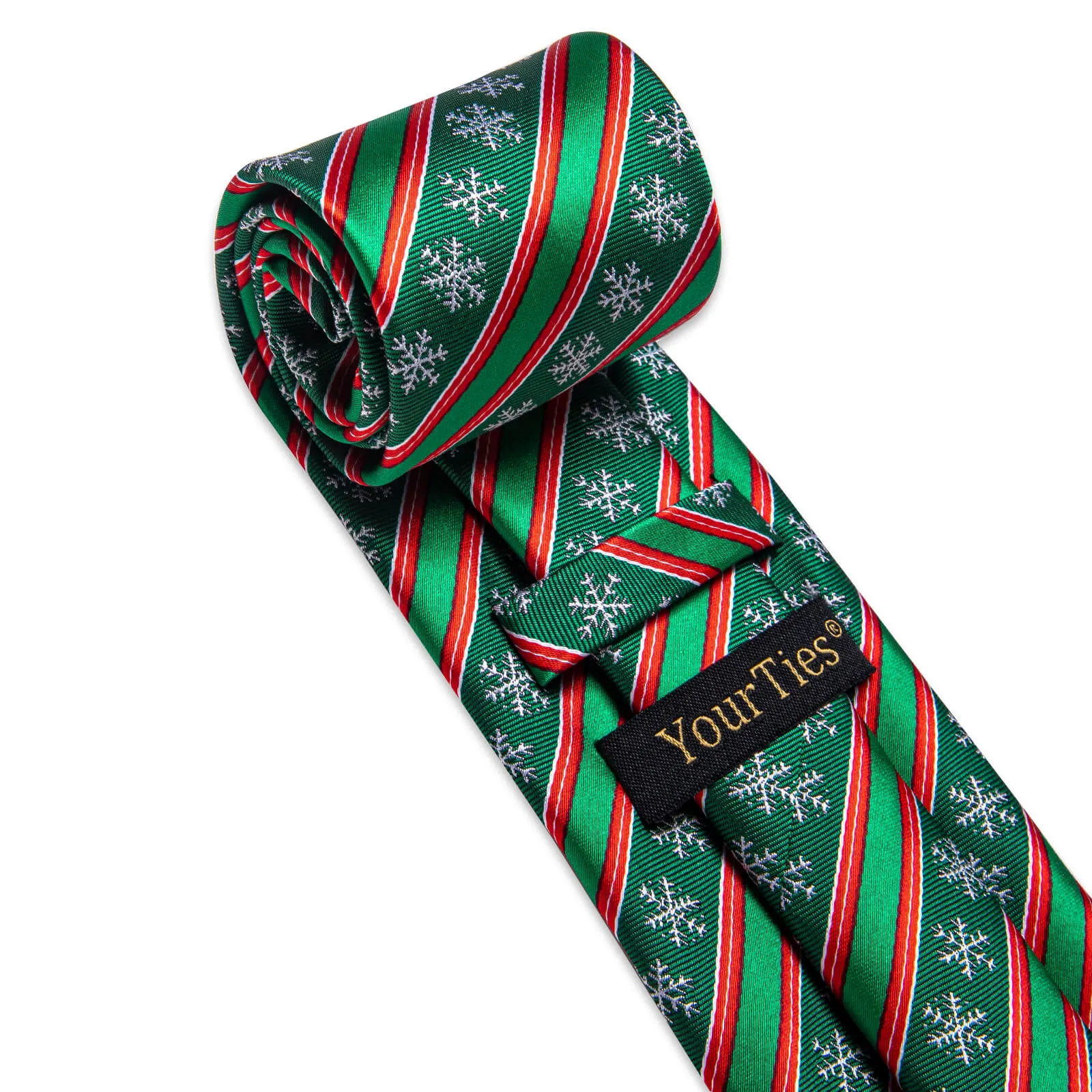 YourTies Green Red Striped Christmas Men's Necktie Pocket Square Cufflinks Set