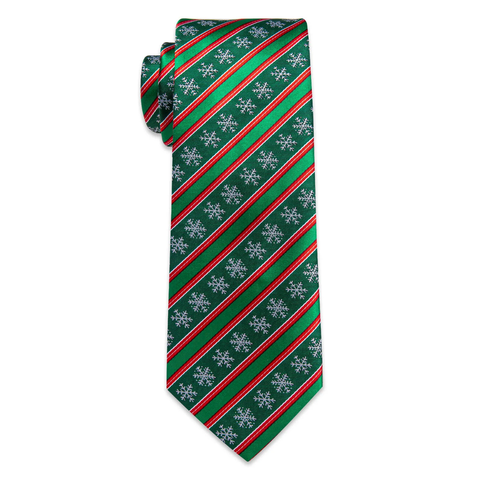 YourTies Green Red Striped Christmas Men's Necktie Pocket Square Cufflinks Set