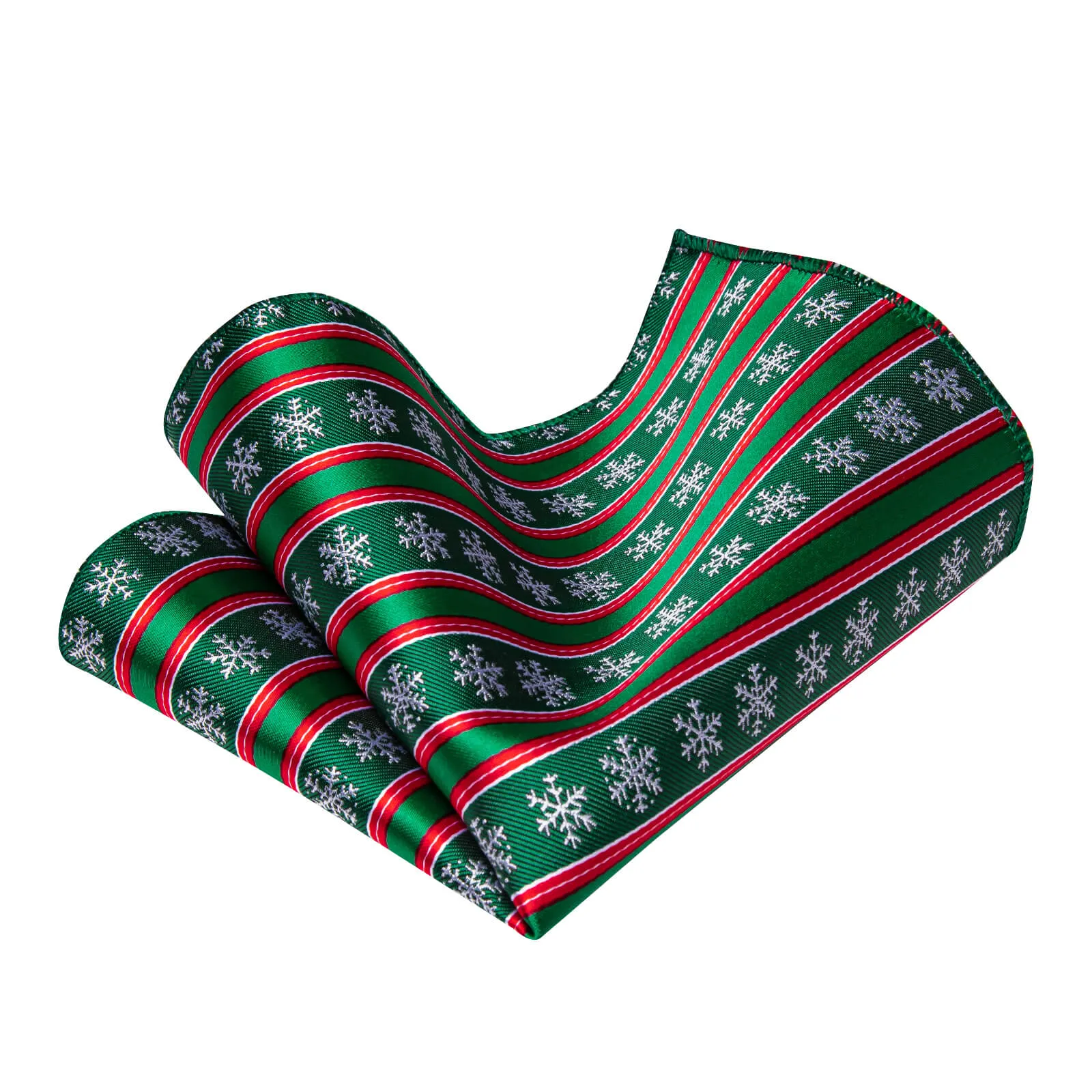 YourTies Green Red Striped Christmas Men's Necktie Pocket Square Cufflinks Set