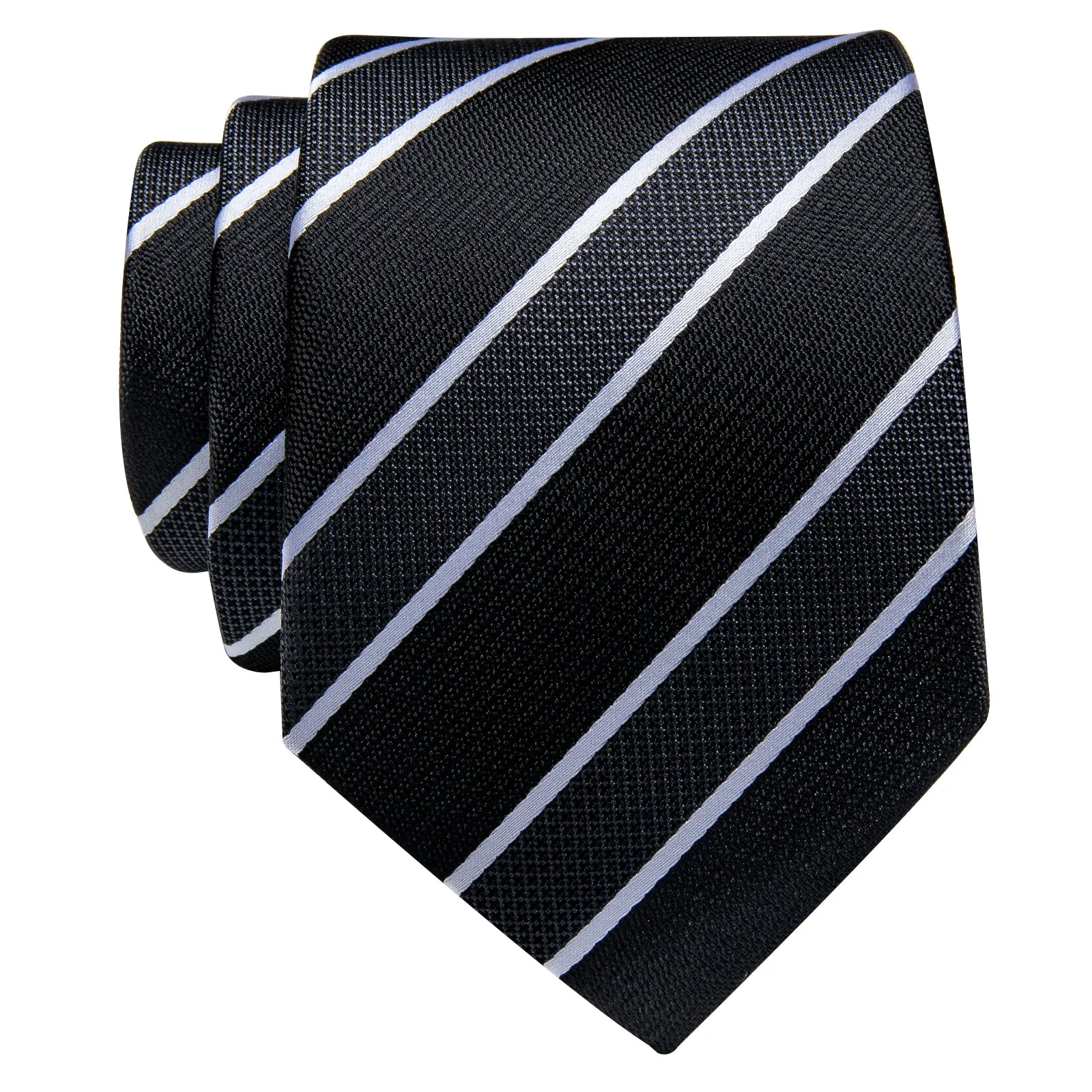 YourTies Men's Black Tie Grey White Striped Silk Necktie for Business